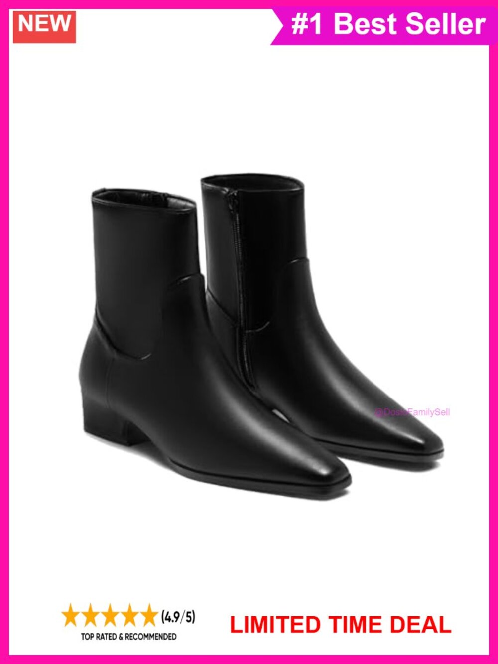 Coutgo Women's Low Heel Ankle Boots with Side Zipper - Square Toe, Dressy Fall